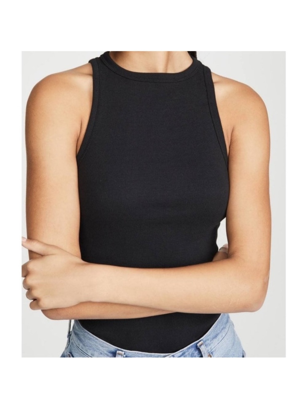 AGOLDE BLACK RIB HIGH NECK TANK TOP XS Organically Grown Cotton